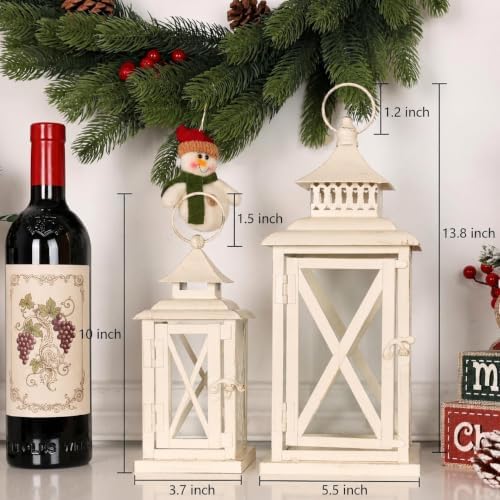 Lanterns Decorative Outdoor&Indoor, Set of 2 (14"&10") Beige Metal Lantern Decor with Glass, Candle Holder for Porch, Patio, Garden, Balcony, Wedding, Table Centerpiece - Image 2