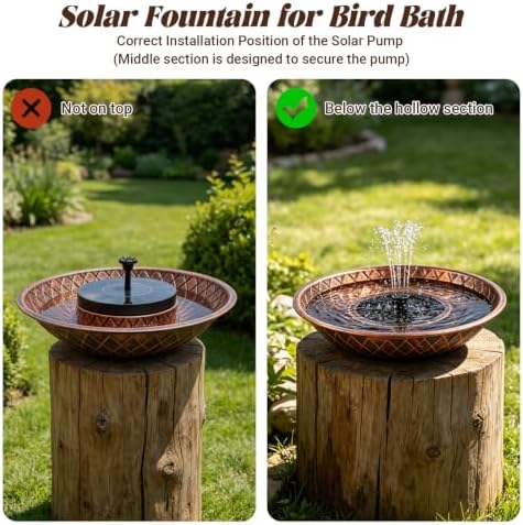 Solar Bird Bath for Outside, 13" Vintage Metal Bird Bath - Image 6