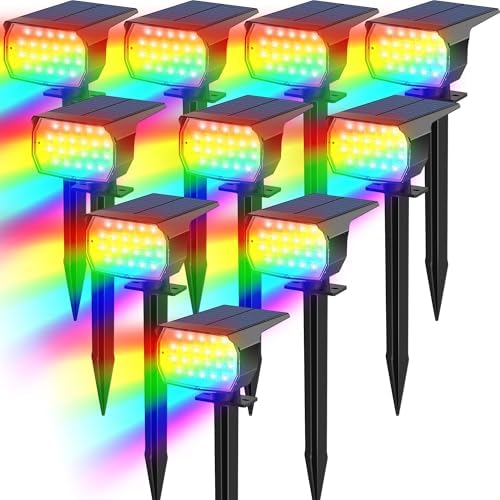 Tadyreal Solar Color Changing Spot Lights Outdoor Waterproof Colored RGB Solar Powered Landscape Lights for Yard 7 Lighting Modes Multicolor Solar Spotlights for Pathway Garden Outside (10 Pack) by TadyrealSolarLights