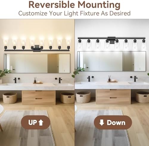 8-Light Bathroom Light Fixtures, 51" Modern Vanity Lights Over Mirror with Clear Glass Shades, Matte Black Light Fixture, Classic Wall Light Fixture for Mirror Living Room Cabinet Bedroom Porch - Image 2