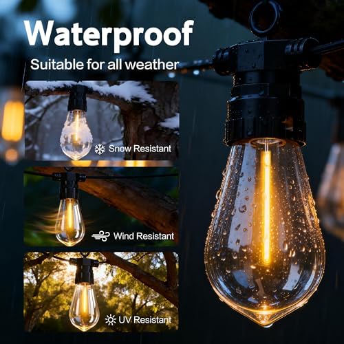 100FT Outdoor String Lights with Remote, 42 Dimmable Shatterproof LED Bulbs, Waterproof Patio & Backyard Lights for Pergola, Deck, Garden, Bistro, Commercial Grade Hanging Lights - Image 3