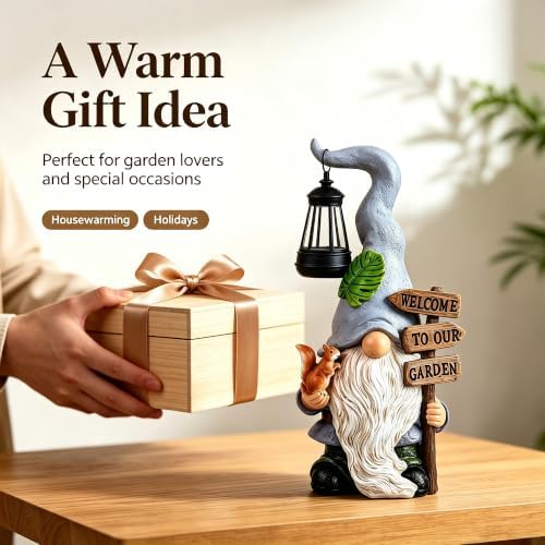 Solar Garden Gnome Statue with Lantern, Outdoor Decor for Yard&Patio - Image 2