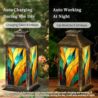 Solar Lantern Outdoor Waterproof Solar Powered Colorful Stained Glass Window Abstract Stained Glass Art Nouveau Hanging Lantern for Garden Patio Deck Yard Camping Tabletop Decor Lighting - Image 5