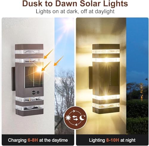 Oil Rubbed Bronze Solar Outdoor Wall Lights with 3-Mode Motion Sensor Outside Sconces Up Down Solar Porch Light Fixtures 3000K 500LM Dusk to Dawn Modern Exterior Wall Lamp for House Garage Front Door - Image 5