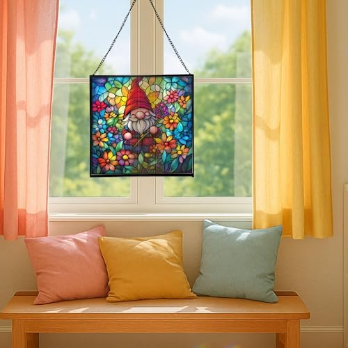Midsummer Gnome Garden Stained Glass Suncatcher – Square Hanging Window Panel for Home or Greenhouse – Whimsical Glass Art Gift for Garden Lovers, Christmas, Halloween, Father Days 9TJjo3 - Image 5