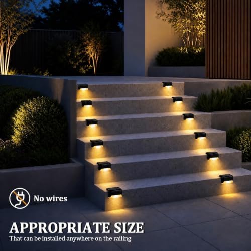 32 Pack Warm White LED Solar Step Lamp Path Stair Outdoor Garden Lights Waterproof Balcony Light Decoration for Patio Stair Fence Light,IP44 Waterproof,800MAH (32, Black) - Image 6