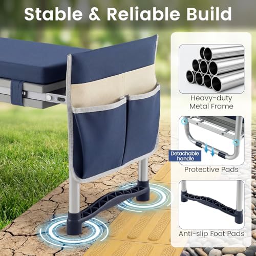 IRONMAX Garden Kneeler and Seat with 14" L×11" W EVA Kneeling Pad, Blue - Image 7