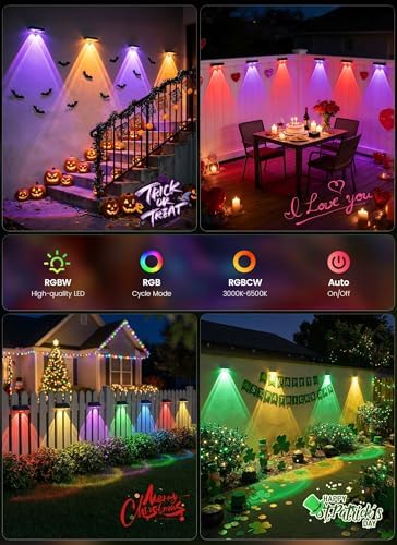 Brightown 12 Pack Solar Fence Lights Outdoor, 3000/4000/6000K/RGB 12 Modes - Image 6