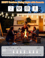 Brightever Outdoor String Lights with Remote, 200FT LED Patio Lights with 62 ST38 LED Filament Bulbs, 3 Lighting Modes, 3H/5H Timer, Waterproof IP65 String Light for Outside, E12 Socket Base, White - Image 5