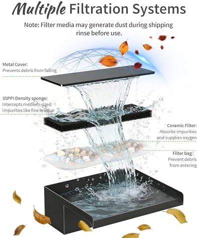 POPOSOAP 70W Solar Pond Waterfall Spillway with Fountain Pump, 304 Stainless Steel Pond Spillway & Filtration System with 9.8FT Tubing for Garden Ponds Landscape Water Features-P5703Y - Image 3