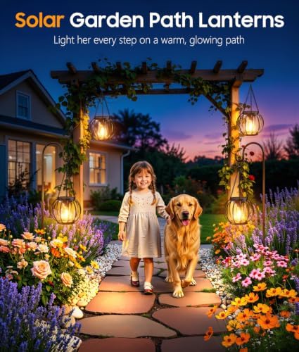 KOOPER Solar Lanterns Outdoor Waterproof, 4 Pack Upgraded Metal Hanging Solar Lights Outdoor Lanterns, Brighter Auto On/Off Outdoor Hanging Lantern for Yard Patio Pathway Porch Garden Decor - Image 4