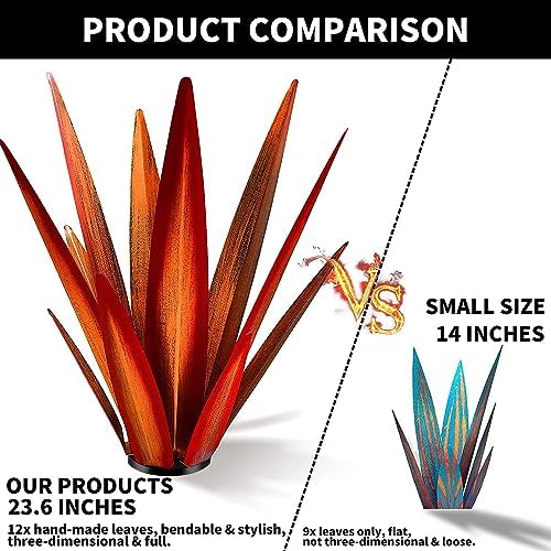 KODIBO 24" Metal Agave Plant Outdoor Decor, Large Garden Sculpture, Red - Image 4