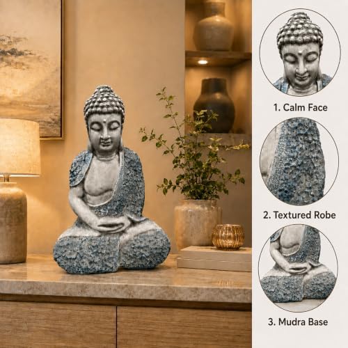 Buddha Garden Statue 16in, Weatherproof Resin Outdoor Zen Decor - Image 2