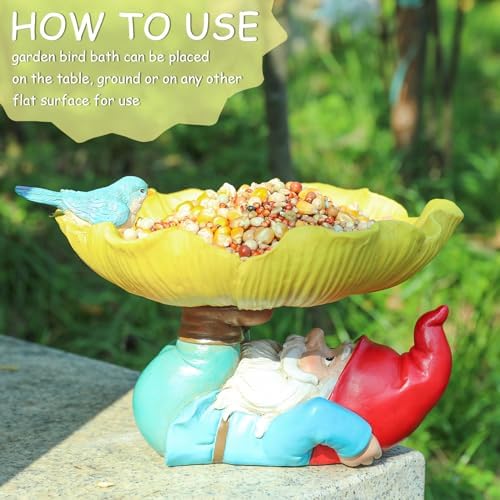 MUMTOP Bird Baths for Outdoor, Resin Garden Gnome Birdbath Bowl Yard Decor - Image 5