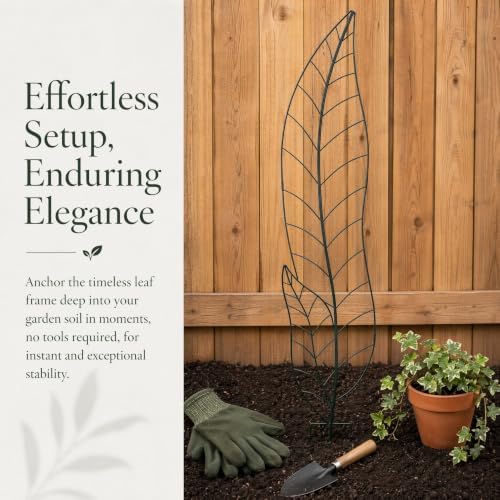Oversize Leaf Metal Trellis, Tall Robust Plant Support Structure - Image 7