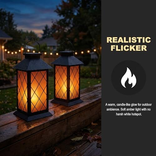 Solar Lanterns Outdoor Waterproof, 2 Pack 13" Metal & Glass Hanging Solar Lantern Lights, Cross Pattern IP46 Decorative Outdoor Solar Lanterns for Patio Table Yard Porch Garden Decor - Image 6