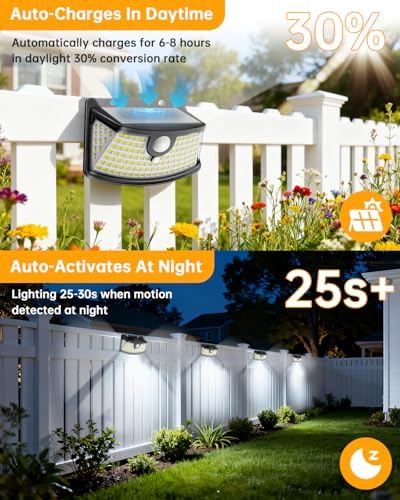 Aootek Solar Motion Sensor Lights Outdoor 120 LEDs, Black, 8 Pack - Image 5