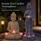 Solar Buddha Statue Outdoor Garden Decor, Zen Quaint Meditating Buddha Figurine with Lighted Pagoda, Weather-Resistant Resin Stone Sculpture for Patio Yard Walkway Lawn Ornament (#B) - Image 3