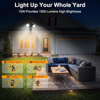 2 Packs 15W LED Flood Light Outdoor, 1500 Lumen Exterior Security Lights, 3000K/5000K Light, IP65 Waterproof, Dual-Head Wall/Eave Mount Flood Lights Energy Saving for Garage, Patio, Yard (Black) - Image 2