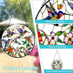 Hummingbird and Flowers Stained Glass Window Hanging - 8″ Hummingbird Suncatcher Indoor Window Hanging Decor Birds Ornaments with Chain and Hooks - Hummingbird Gifts for Women Mom Grandma Bird Lovers - Image 2