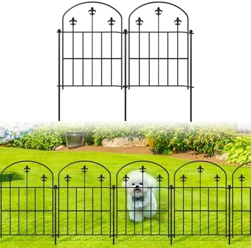 Decorative Garden Fence Border 10 Pack 22in(H) x 28ft(L), Black Rustproof Metal Garden Fencing Animal Barrier for Dogs by Unknown