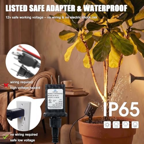 LED Spotlight Indoor for Plants Uplights Lamp Accent Lighting Decor 12V Low Voltage Warm White Up Down Spot Lights Outdoor Landscape Lighting 2 Pack(Adapter, Base and Stake Included) - Image 6