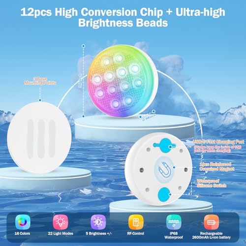 Pool Lights 4 Pack, Above Ground Pool Lights Magnetic,22 Colors - Image 2