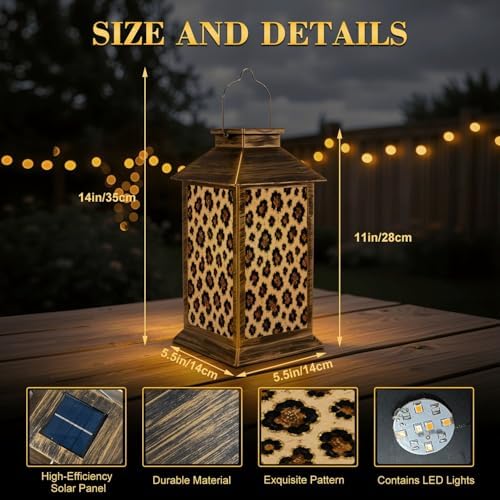 Solar Lantern Outdoor Waterproof Golden Leopard Print Seamless Subtle Animal Skin Leopard Garden Decor LED Hanging Solar Lights Tabletop Lamp Gifts for Women Mom Outside Yard Patio Porch - Image 2
