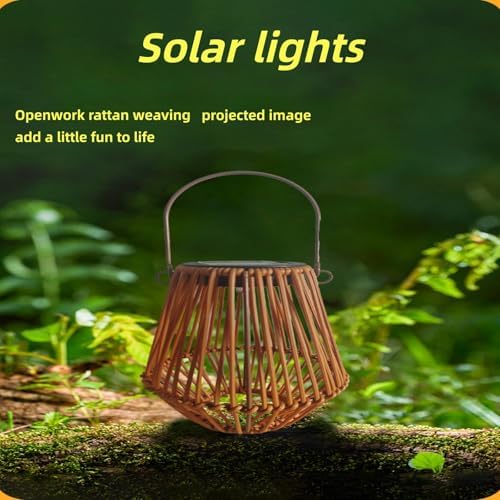 Solar Garden Lantern, Woven Rattan Wicker Outdoor Hanging Light, Chinese Retro Style Decorative Lantern for Balcony, Solar Powered Night Light (Beige (5.3in * 5.3in * 10.2in)) - Image 3