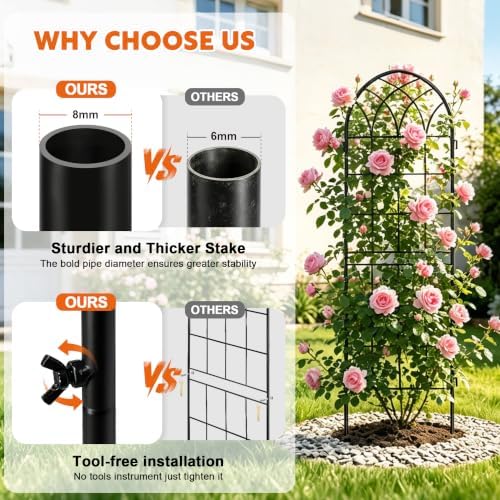LZRS 71 x 80in Rustic Iron Arch Decoration Garden Trellis with Black Metal Coating – Perfect for Supporting Climbing Plants Outdoor, Roses, Vines, Flowers, and Vegetables. - Image 4
