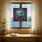 Lantern Festival Gnome Stained Glass Suncatcher – Square Hanging Window Panel for Home or Greenhouse – Whimsical Glass Art Gift for Garden Lovers, Christmas, Halloween, Father Days GMYY93 - Image 6