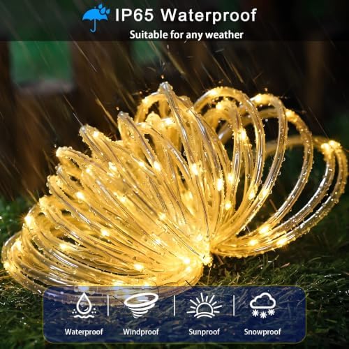 Solar Outdoor String Lights - 300LED Rope Light Waterproof IP65 8 Modes (Warm White, 99ft/30M) - Image 2