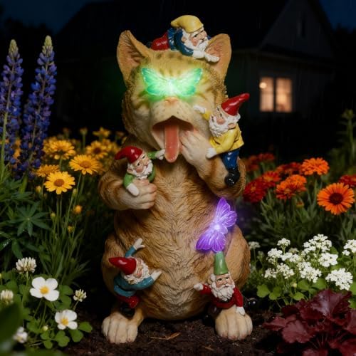 Solar Funny Garden Gnomes Figurine with Colorful LED Lights by ZESTYEUX