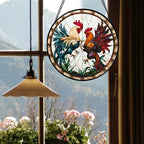 Stained Glass Window Hanging - Funny Cockfighting Suncatcher for Door Terrace Garden Home Decor Red Blue Rooster Sun Catcher Birthday Gifts for Lovers Women Men Dad Mom Nana 15 in - Image 4