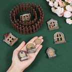 GORGECRAFT Miniature Fairy Garden Doors and Windows Resin Dollhouse Building Accessories Including Imitation Wood Door Window & Garden Fence for Micro Landscovere Decoration - Image 3