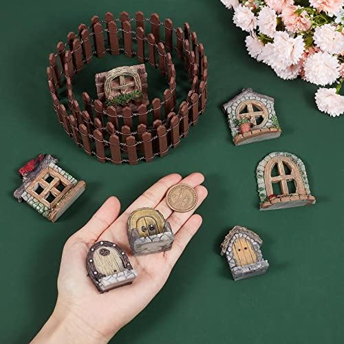 GORGECRAFT Miniature Fairy Garden Doors and Windows Resin Dollhouse Building Accessories Including Imitation Wood Door Window & Garden Fence for Micro Landscovere Decoration - Image 3
