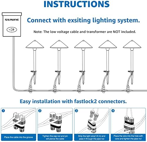 SUNVIE 4-Pack 7" Low Voltage Path Lights Black Aluminum, Conical Hat Design - Image 6