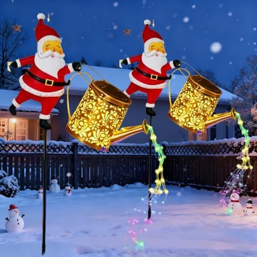 Christmas Santa Solar Kettle Lights Garden Lawn Decorative Lights, Outdoor Waterproof Santa Watering Can, Claus Stake Light for Patio Lawn Xmas Holiday Decor, Courtyard, Pond, Walkway (2PCS Color) by Unknown