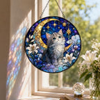 Custom Stained Glass Cat Suncatcher, Cat Window Hanging Ornament, Personalzied Pet Portrait Glass Art Decor Sun Catcher for Cat Lovers Cats Mom Birthday Pet Sympathy Gifts for Pet Owner 11.81" - Image 2