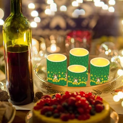 5.7" x 3" Battery Operated Candles with Timer 4Pcs Cat Flameless LED Candles Bulk with Remote Shamrocks Electric Fake Plastic Pillar Lights Bulk for St Paddy's Day - Image 4