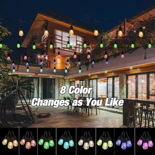 Auroraworld 48FT RGB Outdoor String Lights – Dimmable Patio Lights with Remote & Shatterproof Bulbs for Porch, Balcony & Garden Parties - Image 3