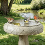 SKYFIRE Pedestal Birdbath for Garden - 23.2"H Fibre Reinforced Concrete Bird Bath, Decorative Outdoor Birdbath with Floral Embossed Basin, Weather Resistant Standing BirdBath for Patio, Lawn, Backyard - Image 2