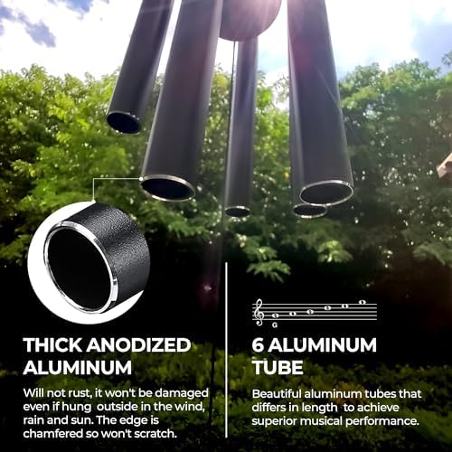 Hanway Large Size Wind Chimes with Deep Tone for Outside - 6 Durable Powder Coated Aluminum Tubes, Real Iron Ring Top & Windsail with Matte Finish, Ready to Use Hanging Hook(50 inches) - Image 3