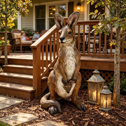22''Mother Kangaroo with Joey Garden Statue Resin Kangaroo Family Sculpture - Image 6