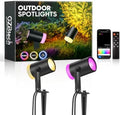 GZBtech Outdoor Smart Landscape Lights 4-Pack, Plug-in RGBIC+CCT Color Changing LED Spotlights, IP65 Waterproof, App Control Work with Alexa, Dimmable Aluminum LED Pathway Lights for Garden Yard Decor by GZBtech