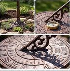 Relaxdays Sundial, Garden & Balcony, Cast Iron, Antique, Roman Numerals, Weatherproof, Garden Decoration, Brown - Image 5