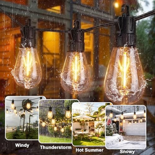 Outdoor String Lights LED Patio-Light,63Ft Waterproof Dimmable Porch Lights with 22 Shatterproof S14 Bulbs,Outside Hanging Light Connectable Lighting for Backyard Yard Gazebo Party Garden Bistro - Image 3