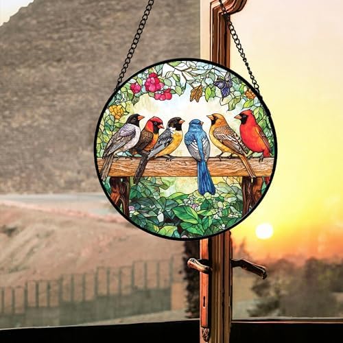 CHATYOUNG Stained Glass Window Hanging Cardinal Gifts Flower Large 11.8" - Birds Suncatcher Door Garden Home Decor and Christmas Mother's Day Birthday Gift for Grandma Nana Women Mom Wife Friend - Image 3