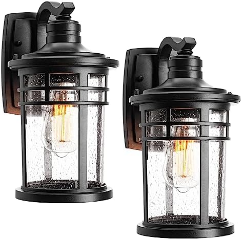 Darkaway Outdoor Porch Lights Wall Mount, Outdoor Light Fixtures Sconces Wall Lighting with Seeded Glass Waterproof Exterior Lights for Patio Yard House Hallway Doorway Garage(2 Pack, Black) by Darkaway