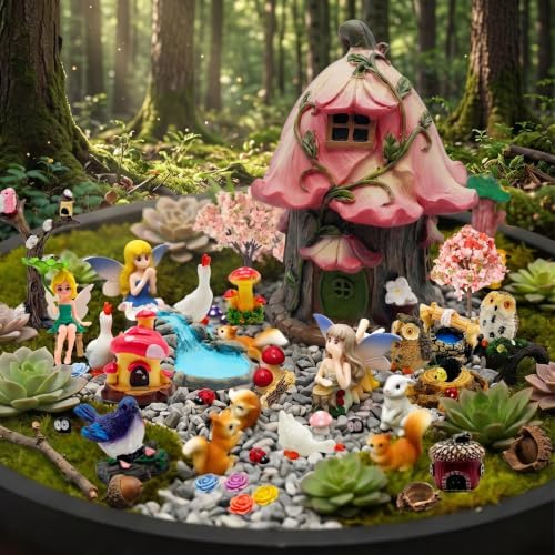 DAYUMKOU 96Pcs Fairy Garden Accessories, Miniature House Figurines Kit by DAYUMKOU